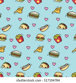 Fast food doodle seamless background 