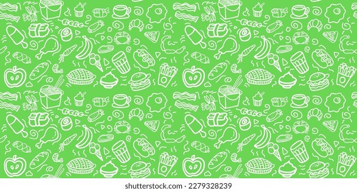 Fast food doodle seamless pattern vector image