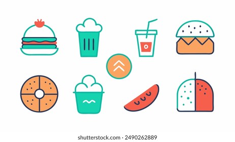 Fast food doodle set. Collection of hand drawn sketches templates of people eatig junk meal burgers sandwitch hot dog fried chicken french fries potato. Unhealthy nutrition and lifestyle illustration.