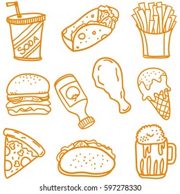 Fast food doodle set vector art