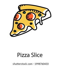 Fast food, doodle style editable icon of pizza slice 