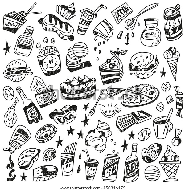 Fast Food Doodles Stock Vector (royalty Free) 150316175