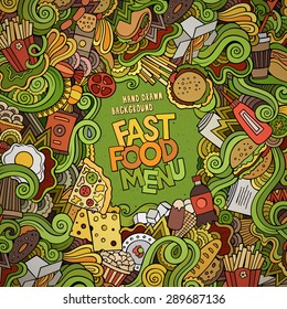 Fast food doodles elements frame background. Vector illustration
