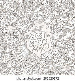 Fast food doodles elements frame background. Vector illustration