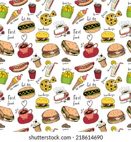 Fast Food Doodles. Seamless pattern