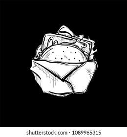 fast food drawing object black white 