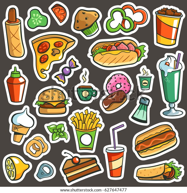 Fast Food Drawings 26 Separated Vector Stock Vector (Royalty Free