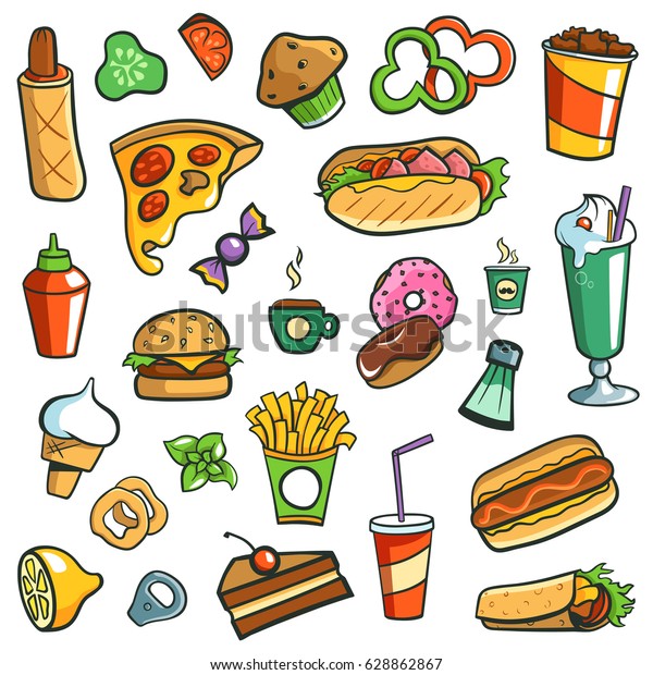 Fast Food Drawings White Background Stock Vector (Royalty Free) 628862867