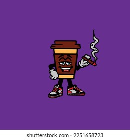 fast food and drink coffee vector smoking joint hold buds weed cartoon mascot