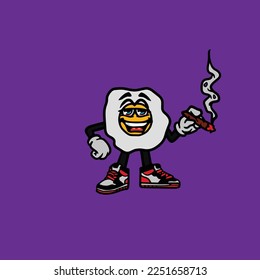 fast food and drink egg vector smoking joint hold buds weed cartoon mascot