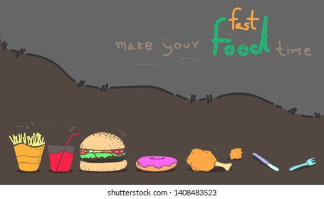 fast food and drink. flat pastel color design style. vector illustration eps10