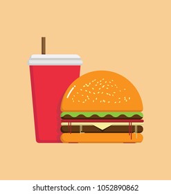 Fast Food Drink And Hamburger Flat Design