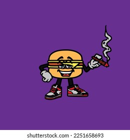 comida rápida y bebida hamburguesa vectores fumar mango manjar malezas caricatura mascota