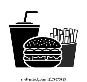 Fast food and drink icon. Burger, french fries bag and glass of drink. Vector on transparent background