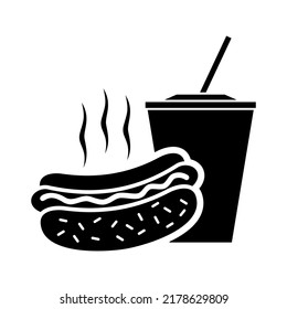 Fast food and drink icon. Hot dog and glass of drink. Vector on transparent background