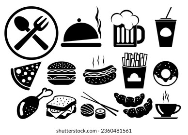 Iconos de comida rápida y bebida. Vector en fondo transparente