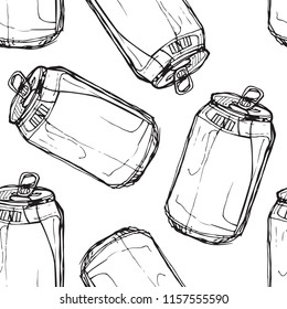 Fast food drink metal can pattern set illustrated in black ink