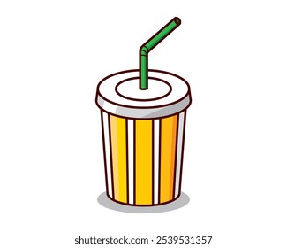 Fast food drink paper cup with drinking straw vector. Cup, paper, beverage, drink, straw, cola, soda. Can use for infographic, banner, poster, web design. Vector isolated on white background.