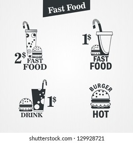 fast food and drink set. vector illustration