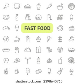 Fast food and drinks. Fast food icons set. Set of various fast food icons. EPS 10.