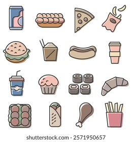 Fast food and drinks. Set of various fast food icons. Fast food icons set. EPS 10.