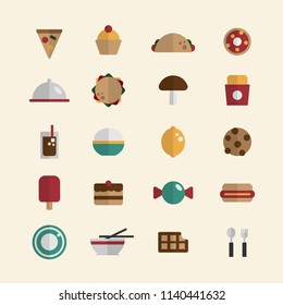 Fast food, drinks and sweet dessert icon set in flat style vector illustration