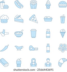 fast food duotone vector icons pack