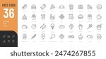 

Fast Food Editable Icons set. Vector illustration in modern thin line style of restaurant menu related icons: burger, French fries, desserts, and more. Pictograms and infographics for mobile apps.
