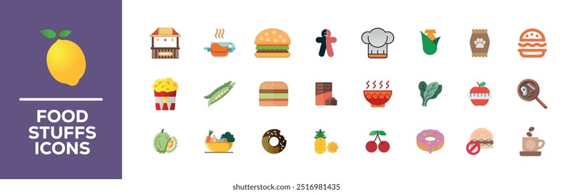 Conjunto de ícones editáveis do Fast Food. Ilustração vetorial no estilo moderno de linha fina de ícones relacionados ao menu do restaurante: hambúrguer, batatas fritas, sobremesas e muito mais.