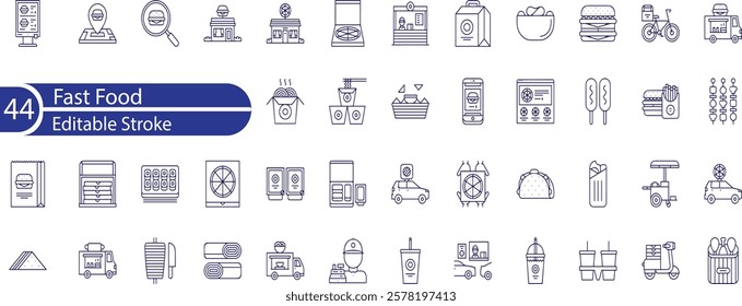 Fast Food Editable Icons set. Vector illustration in modern thin line style of restaurant menu related icons , burger, French fries, desserts, and more.