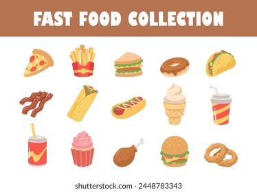 Fast food element vector illustration set