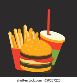 Fast food elements. Flat icon design. Vector illustration