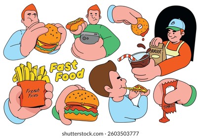 Fast Food Elements – Fun Cartoon Style Vector Illustration