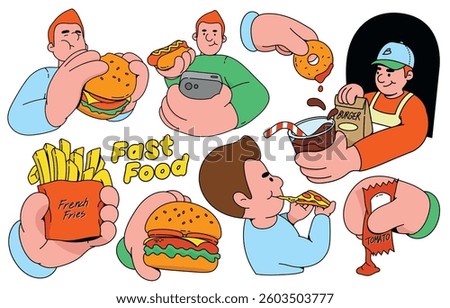 Fast Food Elements – Fun Cartoon Style Vector Illustration