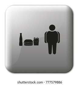 Fast food and fat man flat vector icon.
