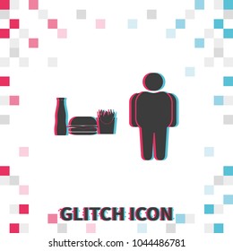 Fast food and fat man  glitch effect vector icon.