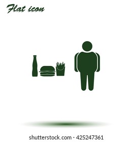 Fast food and fat man icon.