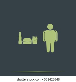 Fast food and fat man icon.