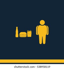 Fast food and fat man icon.