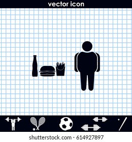 Fast food and fat man icon.
