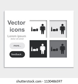Fast food and fat man placed on web page template flat vector icon.
