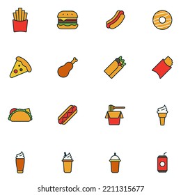 Fast Food Filled Line Icon Set