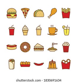 Fast Food Filled outline icon set	
