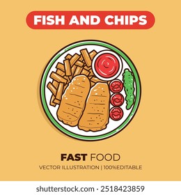 Fast food fish and chips vector illustration