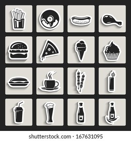 fast food flat design icon set.paper stickers template elements for web and mobile applications
