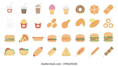 Fast Food Flat Fill Icon Set