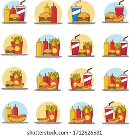 fast food flat icon design collection
