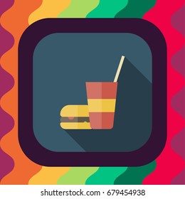 fast food flat icon with long shadow, vector illustration