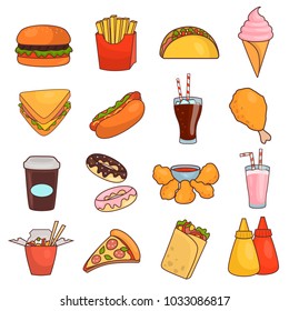 fast food flat icon set