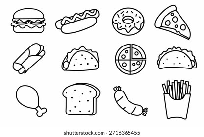 Conjunto de iconos planos de comida rápida
